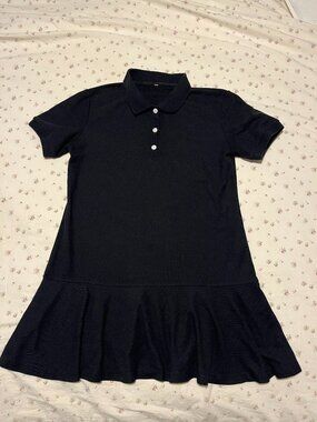 Polo Dress Black Drop Waist Short Sleeve Collar Button Small Excellent Condition